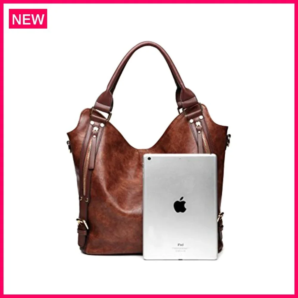 PU Leather Hobo Tote Bag with Adjustable Strap Multi-Pocket Organizer - Picture 5 of 8